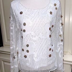 Juliette Opalescent White Gold Bead & Sequin Top Special Occasion Fairycore Sz S